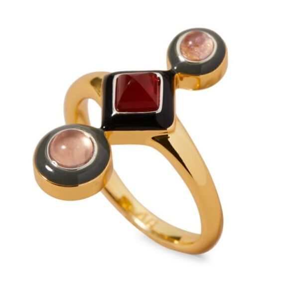 Alexis Bittar Vitreum 14K Goldplated Carnelian Amethyst Linear Ring, Size 8 NWT - Picture 3 of 14